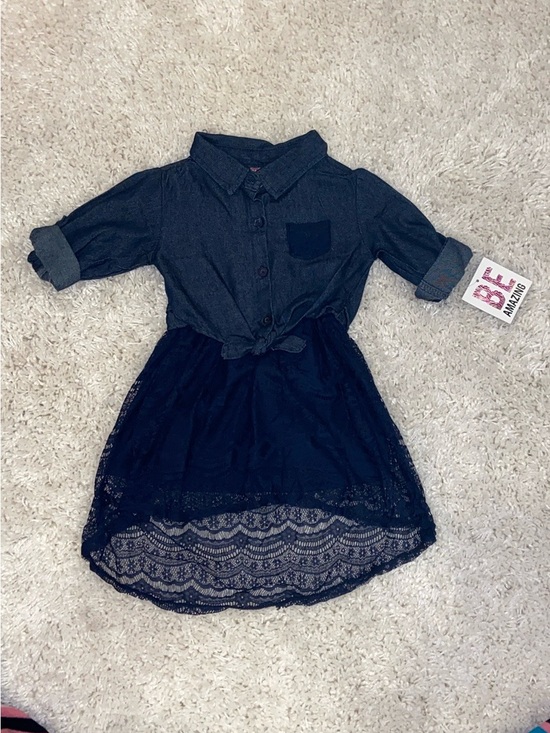 Pink House Other - Girls' Navy Shirt-Style Dress with Lace Skirt